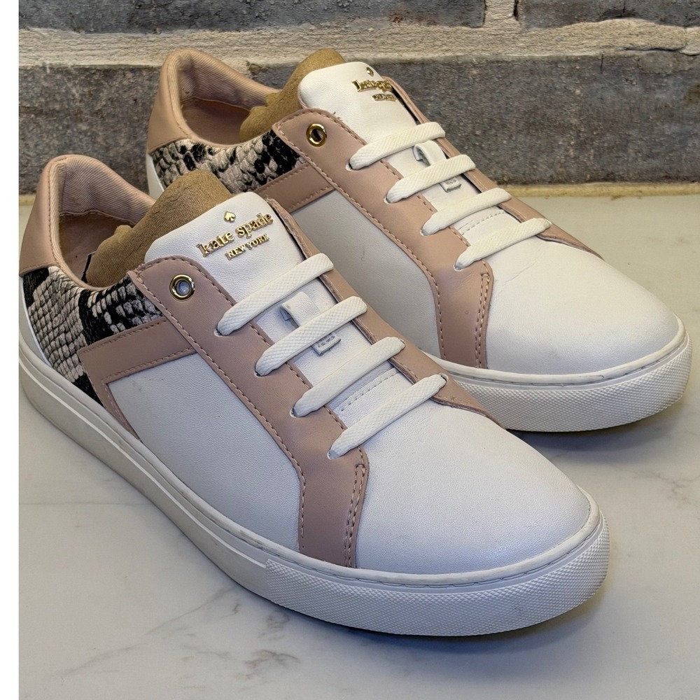 Kate Spade New York Dash White Pink Snakeskin Leather Sneakers 7.5B